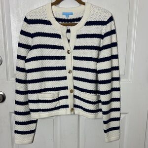 DRAPER JAMES RSVP Nautical stripe knit sweater button down size Large old money